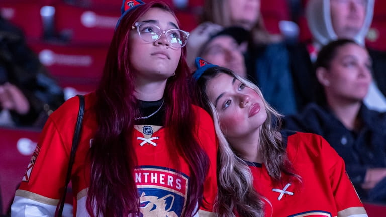 Florida Panthers fans react during a watch party for Game...
