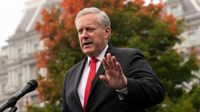 White House chief of staff Mark Meadows speaks with reporters...