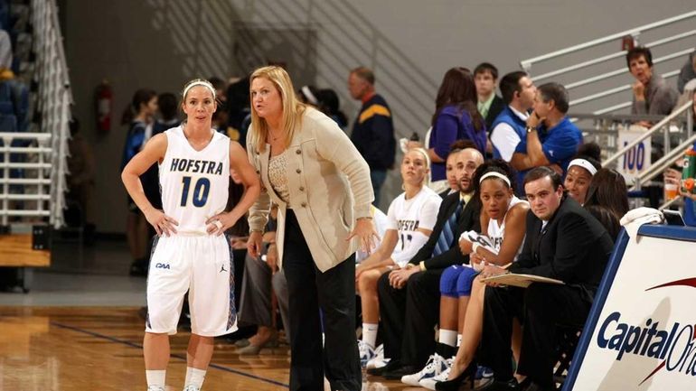 Hofstra women's basketball coach Krista Kilburn Steveskey against St. John's...