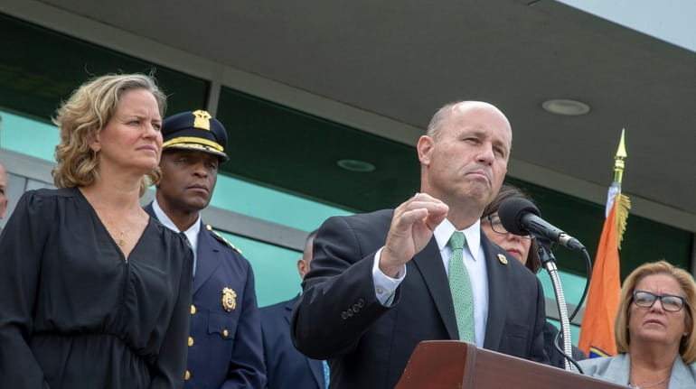 Nassau Police Commissioner Patrick Ryder with County Executive Laura Curran...