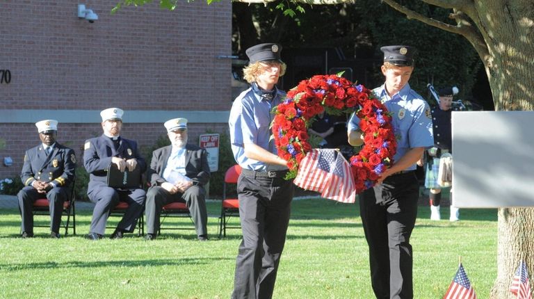 A wreath-laying ceremony Saturday at the Southampton Fire Department.