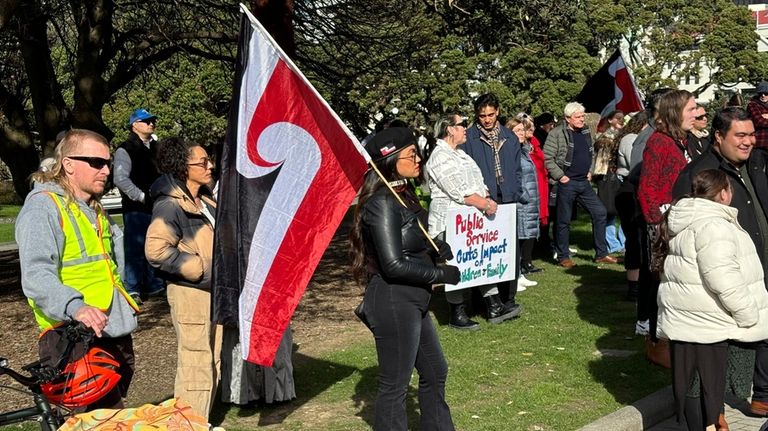 Protestors from the Māori iwi (tribe) Ngāpuhi and others gather...