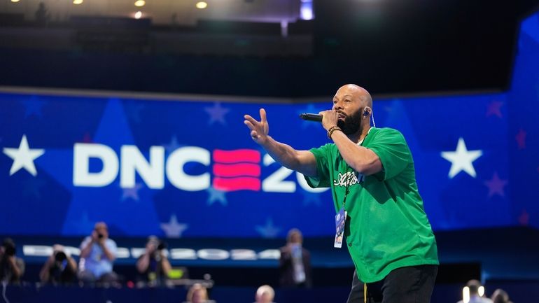 Common rehearses before the Democratic National Convention Tuesday, Aug. 20,...