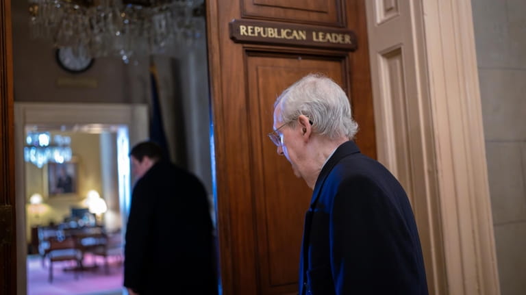 Senate Minority Leader Mitch McConnell, R-Ky., arrives as the Senate...
