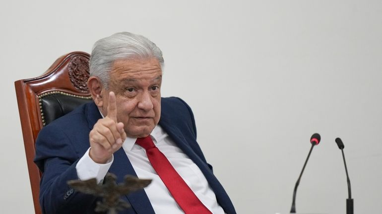 Mexican President Andres Manuel Lopez Obrador meets with his security...