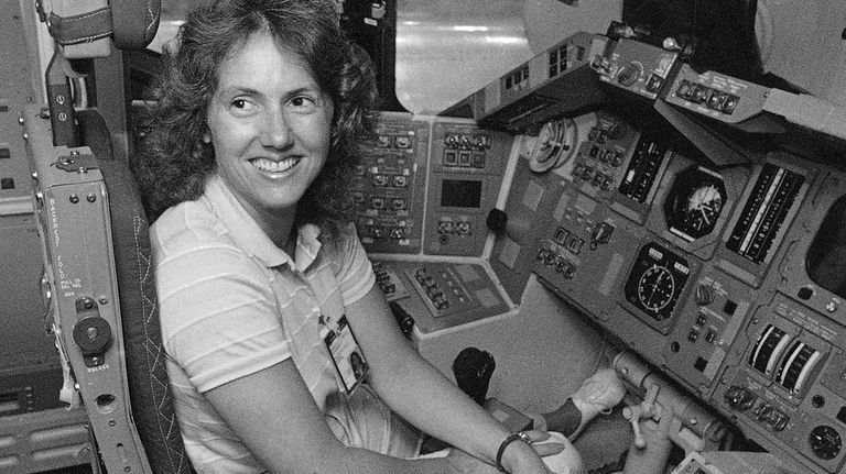 In this Sept. 13, 1985 file photo, Christa McAuliffe tries...