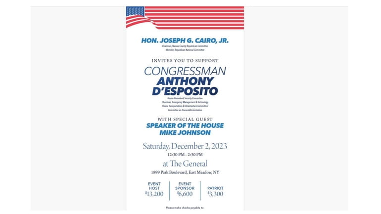 The invitation to the Republican fundraiser for Rep. Anthony D'Esposito.