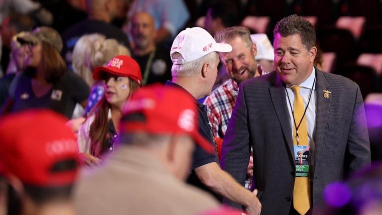 Rep. Nick LaLota arrives for the rally at the Coliseum...