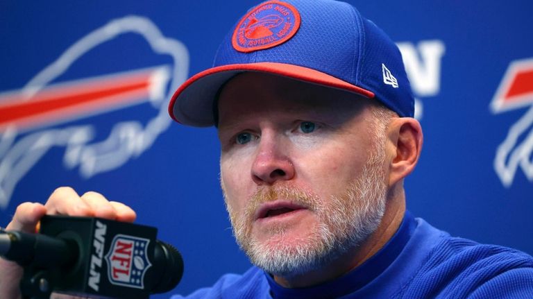 FILE -Buffalo Bills head coach Sean McDermott talks with reporters...