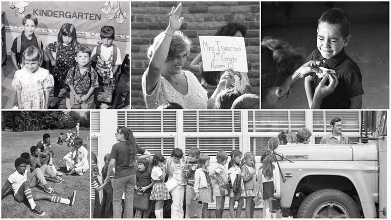 Clockwise from top left: Kindergartners at Babylon Elementary welcome the...