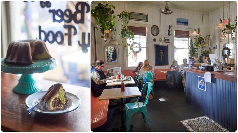 Chocolate-pistachio-olive oil cake at Little Gull Cafe in Speonk.