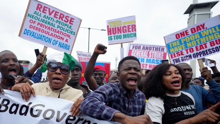 People protest against the country’s worst cost-of-living crisis in Lagos,...