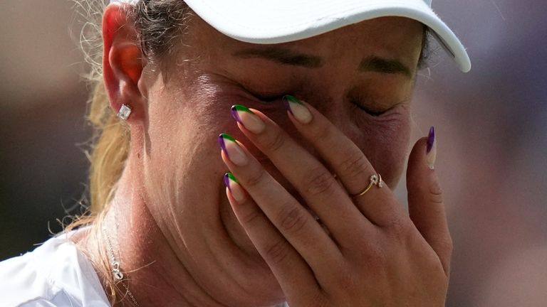 Donna Vekic of Croatia reacts after loosing a point against...