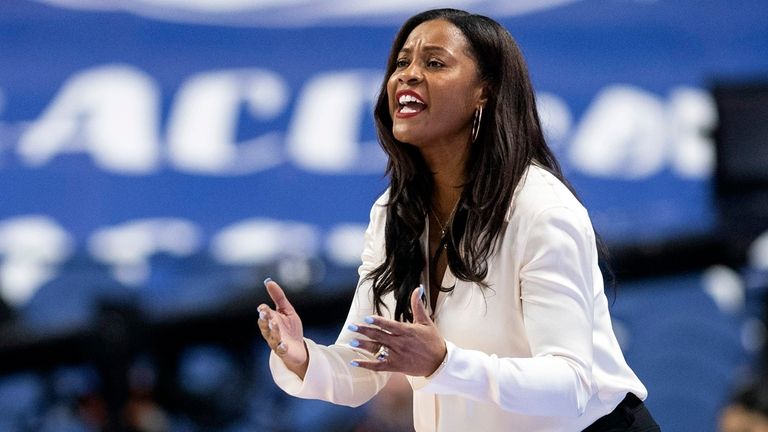 Notre Dame head coach Niele Ivey directs her team in...