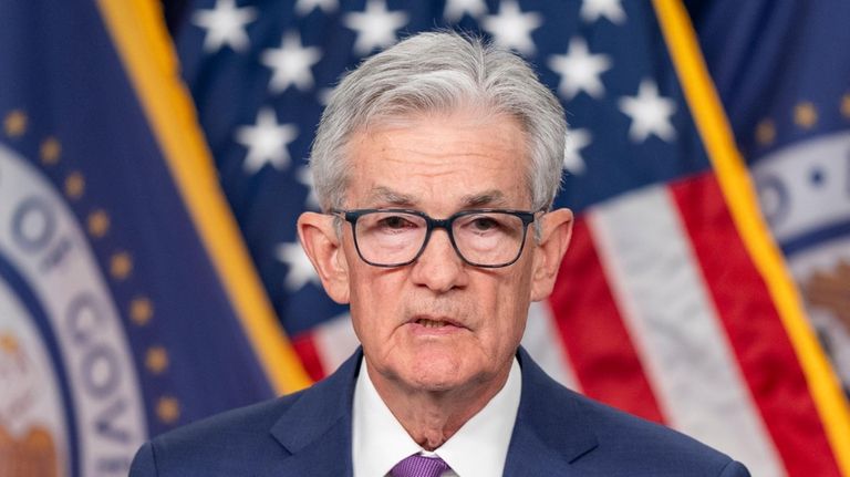 Federal Reserve Board Chair Jerome Powell speaks during a news...