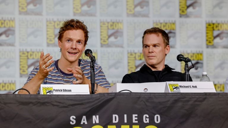 Patrick Gibson, left, and Michael C. Hall attend a panel...