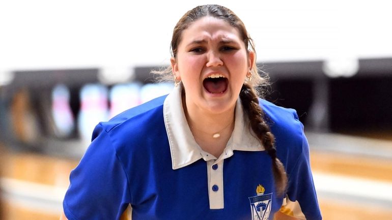 Kellenberg’s Kerri Callahan after a strike in 10th frame of...