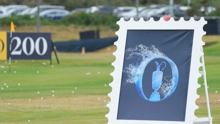 Balls lie on the range at the British Open Golf...