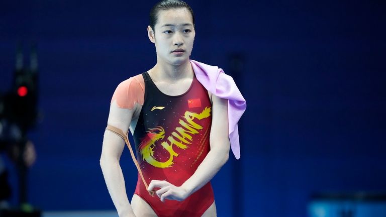 China's Chang Yani reacts as she competes in the women's...