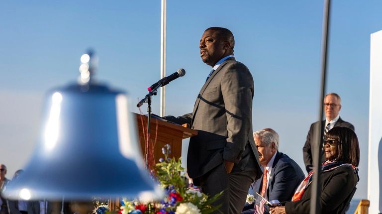 Lt. Gov. Brian Benjamin speaks at Point Lookout Memorial Park.