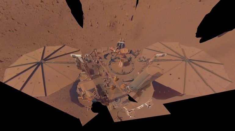 This image provided by NASA shows the InSight Mars lander...