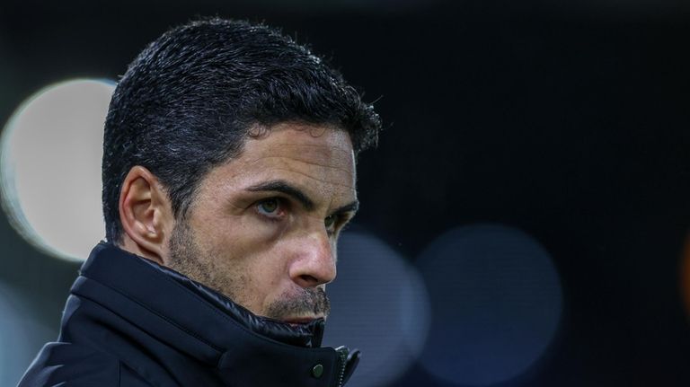 Arsenal's manager Mikel Arteta looks on before the English Premier...