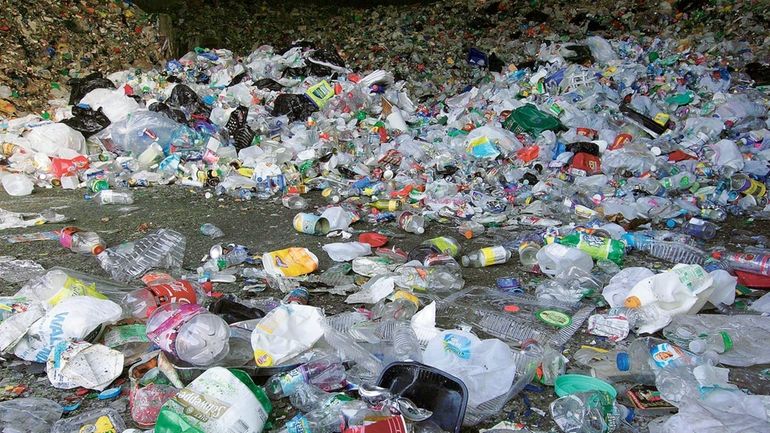 Plastic bottes and materials at the Town of Brookhaven recycling...