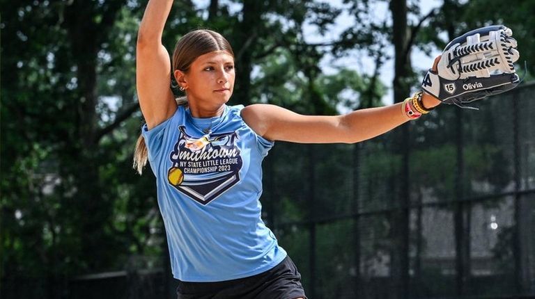 Olivia Feldman of the Massapequa Little League softball team practices on...