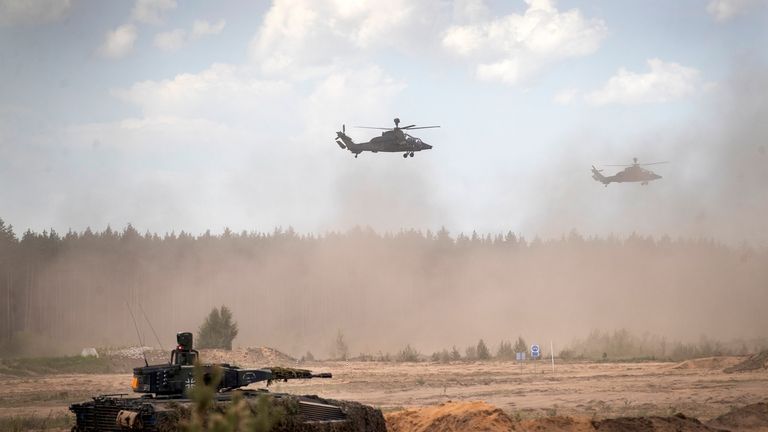 Eurocopters Tiger of the German Army take part in the...