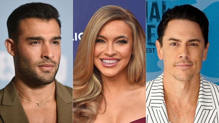 This combination of photos shows Sam Asghari, Chrishell Stause and...
