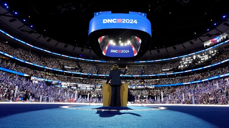 Democratic presidential nominee Vice President Kamala Harris arrives to speak...