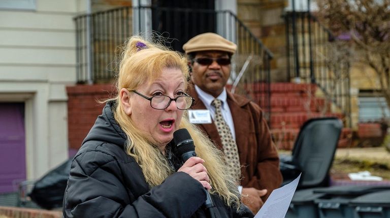 Tina Alfano addresses community leaders and local residents who gathered Sunday...