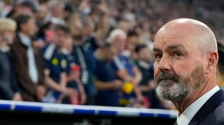 Scotland's manager Steve Clarke looks on prior a Group A...