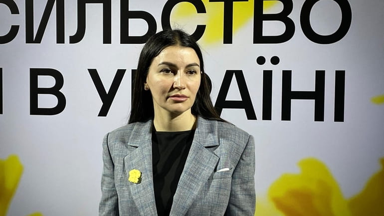 Viktoriia Litvinova, Ukraine's deputy prosecutor general, speaks to reporters in...