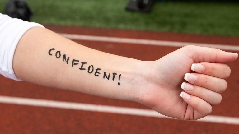 Before every game, Mount Sinai's Peyton Choma writes "confident!" on...