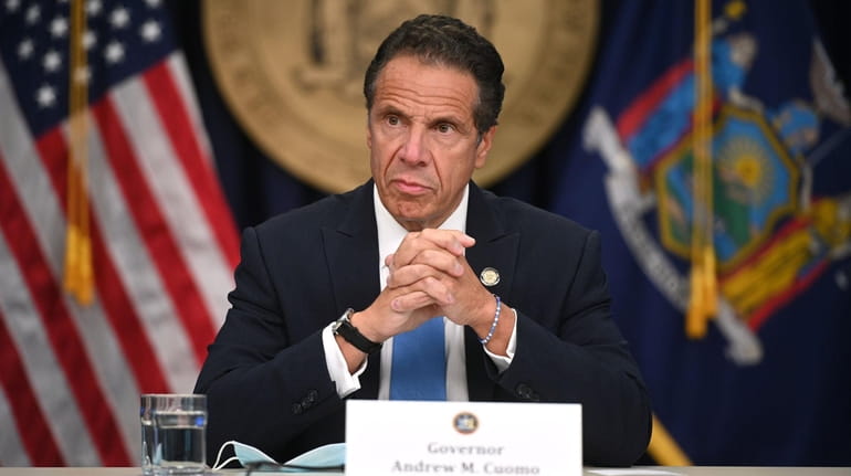 Gov. Andrew M. Cuomo holds a coronavirus briefing on Monday...