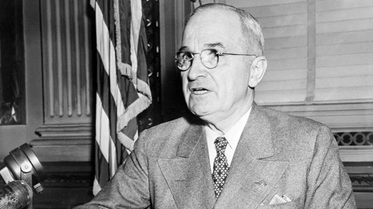 Harry Truman (1884-1972), the 33rd President of the United States,...