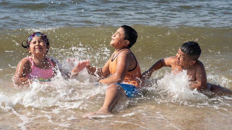 Mileva Baley, 6, left, her brother, Alejandro, 10, and Thiago...