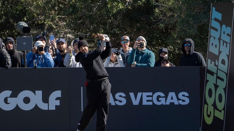 Peter Uihlein, of RangeGoats GC, hits from the seventh tee...