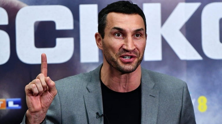 Wladimir Klitschko of Ukraine speaks during a press conference at...