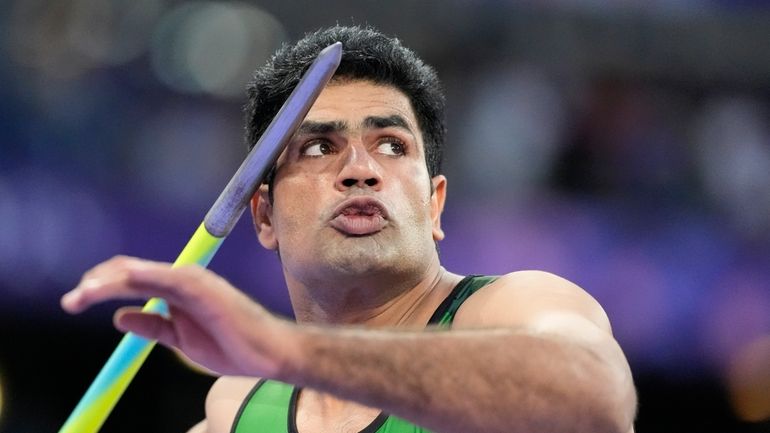 Arshad Nadeem, of Pakistan, competes during the men's javelin throw...