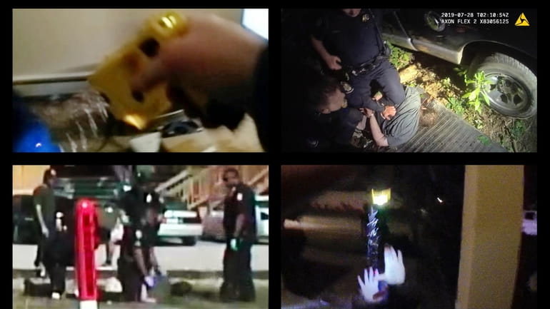 This combination of images from body-camera videos shows police encounters...