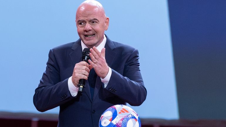 FIFA President Gianni Infantino addresses the audience during the Sport...