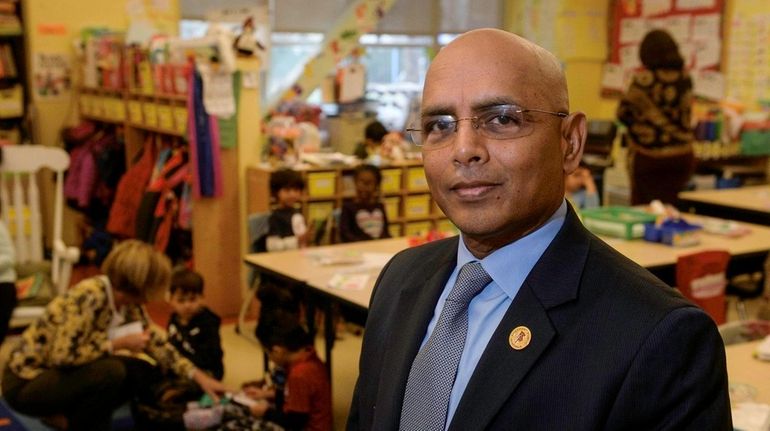 Freeport School District Superintendent Kishore Kuncham inside Mrs. Bonnie Murphy's...