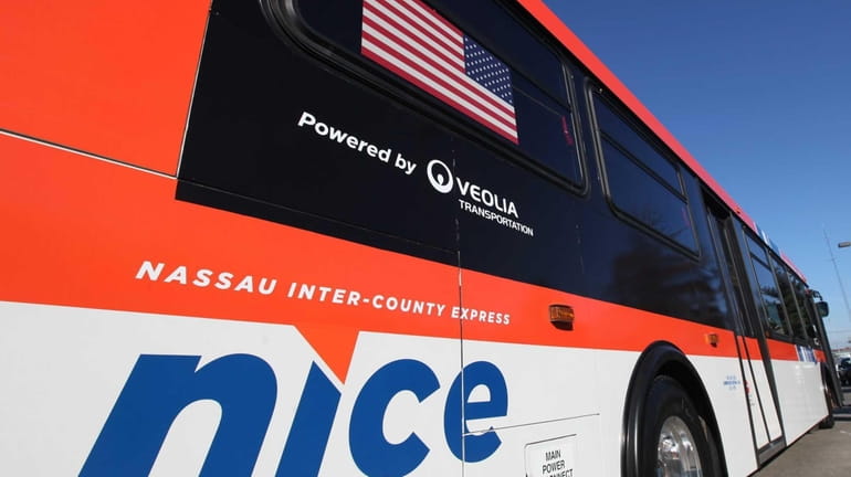 A Nassau Inter-County Express (NICE) bus in Garden City, part...