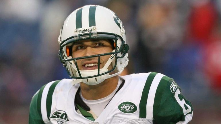 Mark Sanchez of the New York Jets smiles before a...