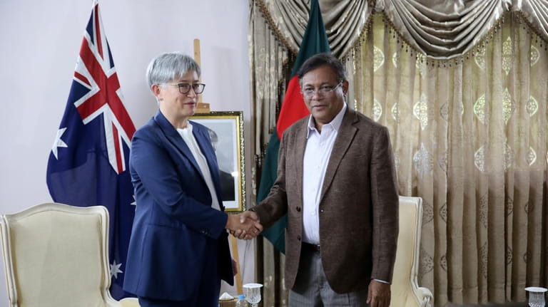 Australian Foreign Minister Penny Wong, left, meets with Bangladeshi Foreign...