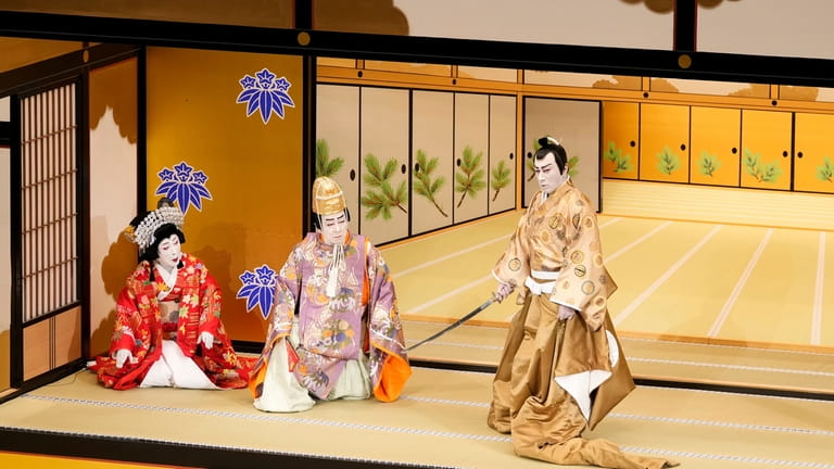 This photo provided by Shochiku shows Kabuki actor Danjuro Ichikawa,...