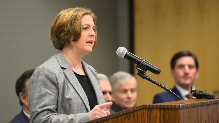 Texas A&M President Katherine Banks speaks during an announcement about...