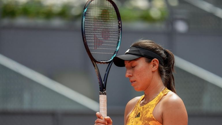 Jessica Pegula of the U.S. reacts against Russia's Veronika Kudermetova...